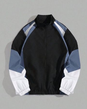 Manfinity Homme جاكيت رجالية كاجوال للربيع والخريف بياقة عالية وألوان متباينة، جاكيت عمل أنيقة بأكمام طويلة خفيفة الوزن باللون الأسود، هدية مناسبة للأصدقاء والأزواج والأحباء في فصل الخريفض