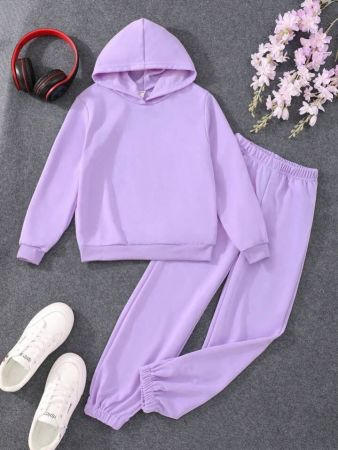 بنطال رياضي مع هودي بغطاء رأس مطبوع عليه شعار للفتيات المراهقات من SHEIN