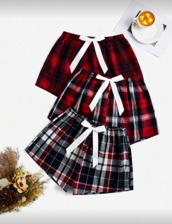 SHEIN 3 قطع شورتات نوم بفيونكة بتصميم منقوش