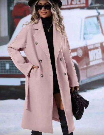 Chiquease معطف بياقة مطوي مسنن صف ازرار مزدوجة حزام