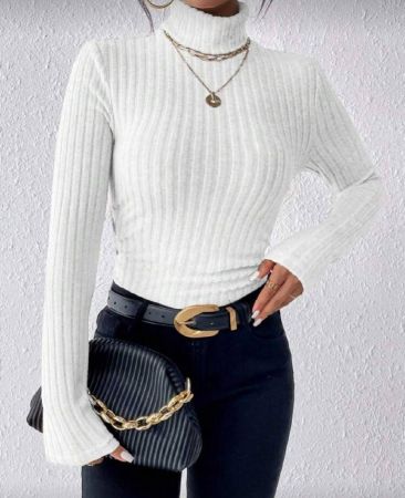 SHEIN Frenchy قميص أبيض بأقمشة مخرمة مذبذبة، متماسكة بالتريكو ذات الأعناق العالية