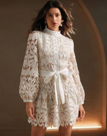 Anewsta فستان عيد الميلاد للنساء مطرز بدانتيل منقوش مع ربطة الخصر للربيع والخريف ذو طراز عتيق