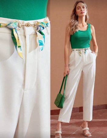 MOTF PREMIUM بنطلون بذلة مع جيوب مائلة أمامية وحزام، ملابس رمضان