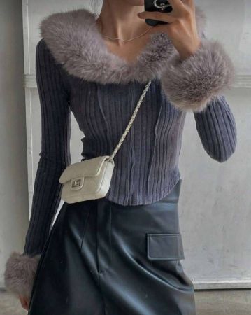 DAZY معطف نسائي ضيق مزين بياقة من الفرو الاصطناعي بتصميم ألوان متباينة، ملابس نسائية للخريف