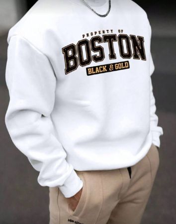 Manfinity Dauomo بلوزة رياضية كاجوال مطبوع عليها حروف بياقة دائرية مبطنة بالحرارة، مناسبة للخريف والشتاء