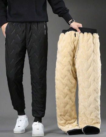 قطعة واحدة بنطال رياضي شبري ضيق للرجال, مبطن دافئ بفرو الحشو, فضفاض واكسوار, بنطال طويل مقاوم للماء, للخريف/الشتاء