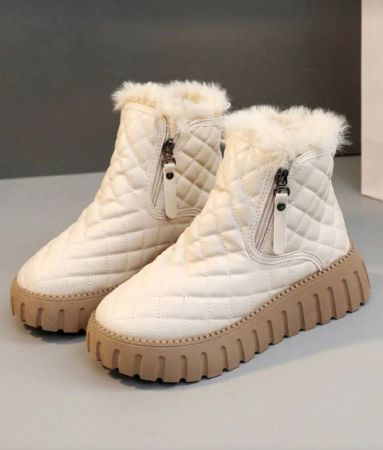 زوج من الأحذية الكاجوال الملونة والدافئة للمرأة، جزمة عالية أعلى سميكة الأساس لرياضات الشتاء واللبس اليومي، بوت رياضية خارجية مقاومة للماء