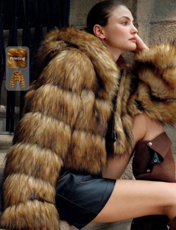 Anewsta جاكيت قصيرة كابوت فضفاضة ذات لون ممزوج بنمر للنساء