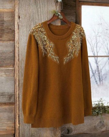 SHEIN Clasi كنزة صوفية نسائية كاجوال بأكمام طويلة بياقة طاقم مرصعة بالراين، فضفاضة المقاس الكبير، مناسبة للخريف/الشتاء