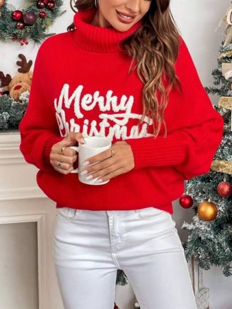 Chiquease كنزة صوفية كنزة عيد الميلاد للنساء باللون الأحمر ، ملابس لحلول العام الجديد