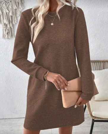 SHEIN LUNE فستان طويل الأكمام عادي منسوج بلون أحادي للنساء للخريف، طراز كاجوال بسيط