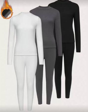 Flirla طقم ملابس داخلية حرارية ذات لون واحد بحواف محيطية مرتفعة، 2 قطع