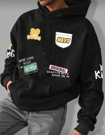 Manfinity Hypemode هودي بسحاب وأكمام طويلة مطبوع عليه حروف للرجال للخريف/الشتاء