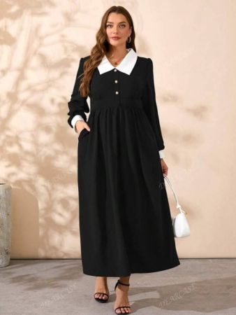 DEARCASE فستان نسائي كبير الحجم بياقة لوريد وأكمام طويلة بتصميم ملون