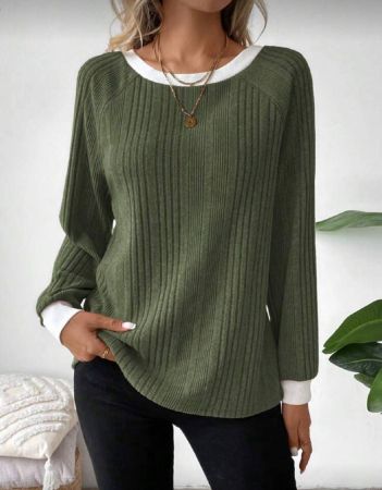 SHEIN LUNE 2025 اللباس علوي الرياضية النسائية ذات الرقبة الطاقم من لون مايار جديدة للخريف/الشتاء