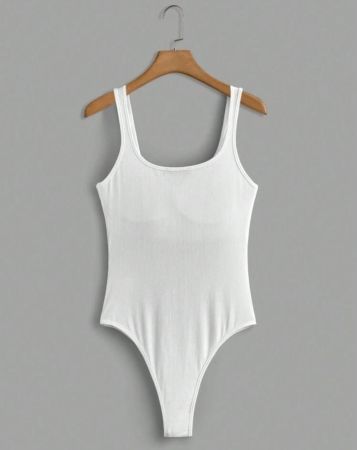 SHEIN EZwear بودي سوت نسائي بسيط موحد اللون مع حشوة للصدر للارتداء اليومي، صيفي