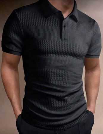 Manfinity Homme قميص بولو رجالي بأكمام قصيرة وموحد اللون