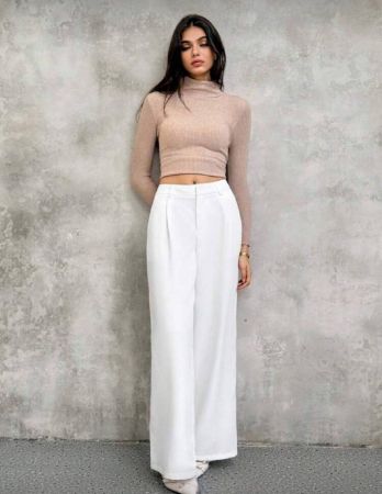 Dulcita بنطلون نسائي صحيح اللون ذو خصر عالي ملبس بطيات ساق واسعة فضفاضة وكاجوال مع جيوب، ملابس رمضان