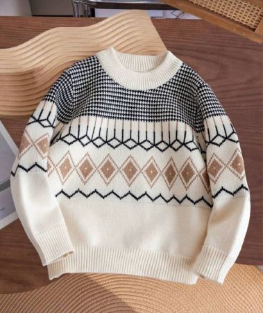 كنزة صوفية بولوفر سميكة بألوان متباينة مناسبة للمدرسة في الربيع والخريف والشتاء للأولاد والمراهقين