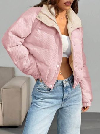 جاكيت شين إيزوير منفوخ مخملي مضلع بأزرار كبس مزدوجة الجوانب