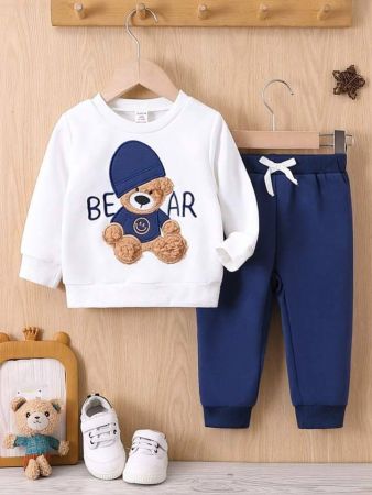 سويت شيرت وبنطال رياضي مطبوع عليه حروف دب للأولاد