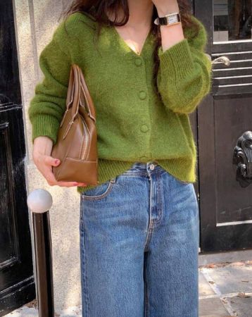 حميل البطانة أكتاف قبضة أزرار كاردجان، ملابس علوية طويلة الأكمام