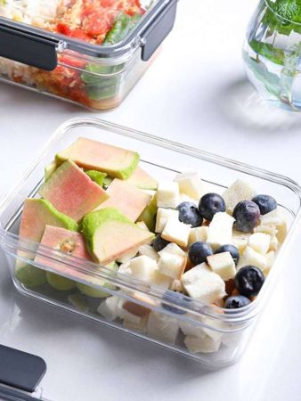 SHEIN Basic Living  سيت تخزين طعام  واضح مكون من ثلاث قطع باحجام مختلفة ، حاوية تخزين الطعام البلاستيكية للمنزل والمكتب والمطبخ قطعة واحدة