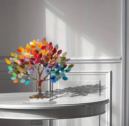 قطعة واحدة من ديكور شجرة الحياة المسطحة ثنائية الأبعاد على طراز بوهو مصنوعة من الأكريليك - زينة طاولة أنيقة مناسبة للمنزل والمكتب، هدية مثالية لغرفة النوم والمقهى وغرفة المعيشة - مثالية لعيد الميلاد والهالوين وعيد الفصح وعيد الشكر