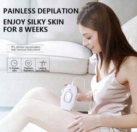 جهاز إزالة الشعر بالليزر المحمول للنساء: جهاز إزالة الشعر بالليزر ديود للعناية الشخصية في المنزل، مجموعة إزالة الشعر بالليزر اليدوية الناعمة كالحرير (أسود ، ابيض )