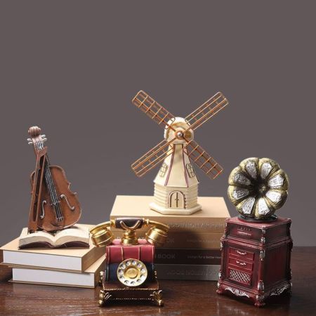 تمثال ZAJ زينة سطح المكتب ذات الطابع القديم والحنين إلى الماضي، ، كمان، ديكورات منزلية، ديكورات داخلية (فقط : كمان) (الحجم كبير)