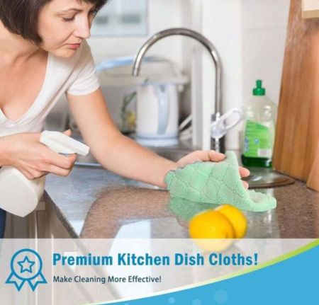 عبوة من 5 مناشف أطباق ماصة من الصوف المرجاني، مناشف أطباق قابلة لإعادة الاستخدام عديمة الرائحة، مناشف تنظيف من الألياف الدقيقة، مناشف أطباق سريعة الجفاف، 15 × 25 سم