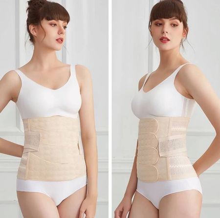 قماش ملفوف للبطن بعد الولادة بلون المشمش 1قطعة مع 4قطع قابل للتعديل , مناسب للأمهات بعد الولادة (بالولادة الطبيعية والولادة عن طريق القيصرية) لارتدائه للسيطرة على البطن