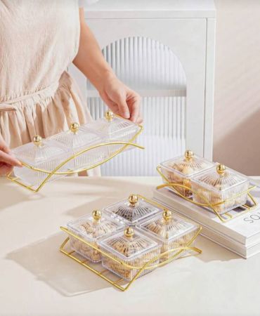 مجموعة من أطباق الوجبات الخفيفة + صينية باللون الكهرماني للحلويات والمكسرات والكعك والمطبخ وهدايا عيد الميلاد (سيت مكون من 4 قطع)