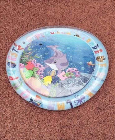 1 × 65 سم سجادة لعب مائية للأطفال بنمط الدلافين والفقمات، سجادة لعب دائرية قابلة للنفخ مصنوعة من بلاستيك بي في سي، وسادة، هدية للأطفال