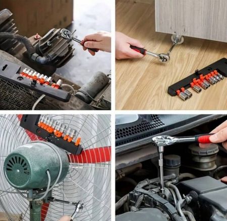 12 قطعة مجموعة مفتاح ربط رقاقي، مصنوع من الصلب المطلي بالكروم بحجم 1/4 بوصة و 1/2 بوصة ذو اتجاهين، مجموعة مفتاح ربط رقاقي سداسي متعدد الوظائف لأدوات إصلاح السيارات