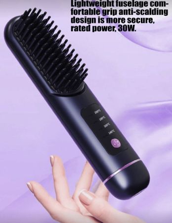 مشط شعر مستقيم جديد بالأيونات السالبة لا يؤذي الشعر، مشبك لوح فرد الشعر، مكواة تجعيد الشعر المنزلية المحمولة القابلة لإعادة الشحن (اللون : ابيض)