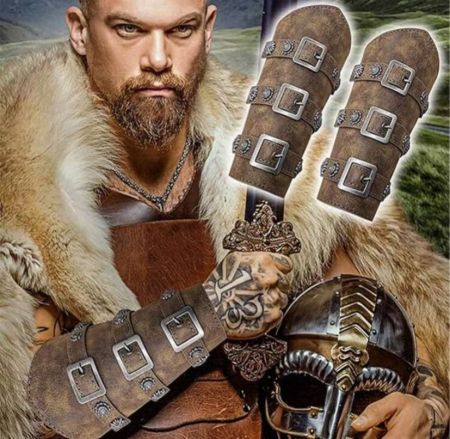 سوار قفاز لحماية الذراع من الجلد من قطعة واحدة مع مشبك عصر النهضة لحماية الذراع للرجال والنساء، أساور معصم بنية من العصور الوسطى، مثالية لعيد الهالوين