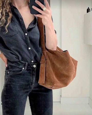 حقيبة كبيرة السعة للنساء، موديل خريف 2025 جديد، حقيبة كتف رسول ذات نسيج قطني كحلي عتيق، حقيبة دلو شعبية