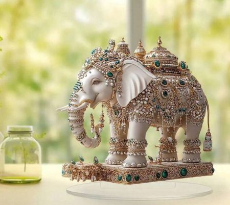 ديكور طاولة أكريليك 2D أنيق بتصميم الفيل والمجوهرات - مثالي لعيد الميلاد والهالوين وعرض النافذة المنزلية - زينة أعياد متعددة الاستخدامات، فكرة هدية مثالية