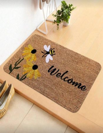 1 قطعة سجادة أمام الباب مطبوع عليها نص زهور ونحل، قطعة ناعمة ومستطيلة مانعة للانزلاق وماصة، مناسبة للاستخدام الداخلي، في غرفة النوم، الحمام، المنزل