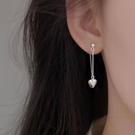 أقراط متدلية على شكل قلب للنساء، من الفضة الإسترلينية عيار 925، أقراط متدلية بشراشيب للنساء، هدية مجوهرات، فضية، ليست من الأحجار الكريمة