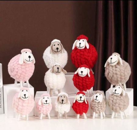 ثلاث قطع تمثال خروف زخرفي باللون الوردي اكسسوار ديكور المنزل والمكتب والغرفة، تصميم إبداعي وجميل