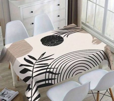 1 قطعة مفرش طاولة هندسي مستطيل حديث، تصميم أشكال هندسية مجردة وأوراق، قابل للغسيل، مناسب لغرفة المعيشة والمطبخ وغرفة الطعام والحفلات والأحداث الداخلية والخارجية