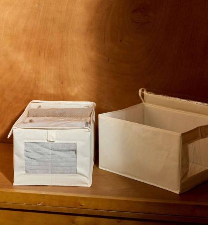 Cirelle صندوق تخزين قابل للطي قماشي مع نافذة مرئية، حاوية تخزين بشكل درج منظم للجينز في المنزل 1/2 قطعة مكشوف/مغطى (القياس : M)