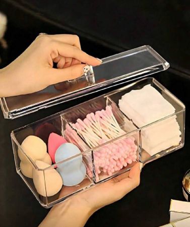 علبة تخزين مكياج بلاستيكية قطعة واحدة ، صندوق تخزين وسادات المكياج على المكتب المنزلي ، أعواد القطن ، فوط إزالة المكياج ، شفافة ، خالية من الغبار ، عالية الجودة ، صندوق تخزين وترتيب ، صندوق تخزين مكياج أنيق وشفاف لترتيب ألواح المكياج والإكسسوارات والمستحضرات والمواد الجمالية ، منظم مكياج لطاولة التزيين والحمام ، لحفلات العطلات والشاطئ والغرفة النوم ، سعة كبيرة