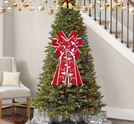 1 إكليل أحمر، فيونكة، ديكور خارجي، بريق مخمل، شجرة، فيونكة رنة، جاموس مائي أحمر للاستخدام الخارجي خلال العطلات، أفضل هدايا لديكور المنزل في عيد الميلاد والأعياد. ديكور مثالي للحفلات المنزلية وهدايا عيد الميلاد.