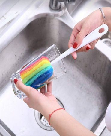 فرشاة تنظيف المطبخ للأكواب والزجاجات وإبريق الشاي ذات المقبض الطويل وتصميم لا يترك بقعة عمياء، مصنوعة من مواد بلاستيكية، 1 قطعة/ 2 قطعة، مطبخ، أدوات مطبخ، تنظيف