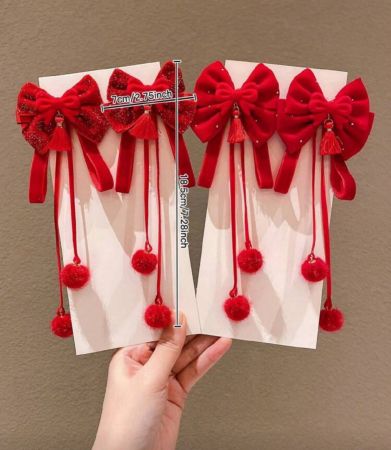 زوج  مشبك شعر معلق بفراشة حمراء للبنات، مناسب كهدية لعيد الميلاد ورأس السنة للفتيات