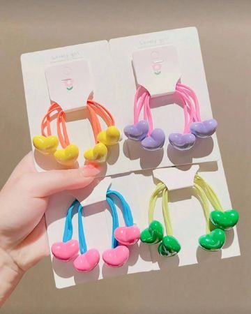 زوج من ربطات شعر بألوان الحلوى للفتيات، بشكل قلب مزدوج، بسيطة وحاملة ذيل الحصان، إكسسوارات شعر لليوم اليومي للأطفال