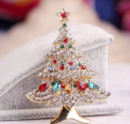 دبوس زينة عيد الميلاد قطعة واحدة، هدية إبداعية كإكسسوار، زخرفة زهرة الصدر، دبوس شجرة عيد الميلاد الأوروبية والأمريكية القديمة المرصعة بالراين، دبوس كريستال هدايا للرجال أكياس الدبابيس